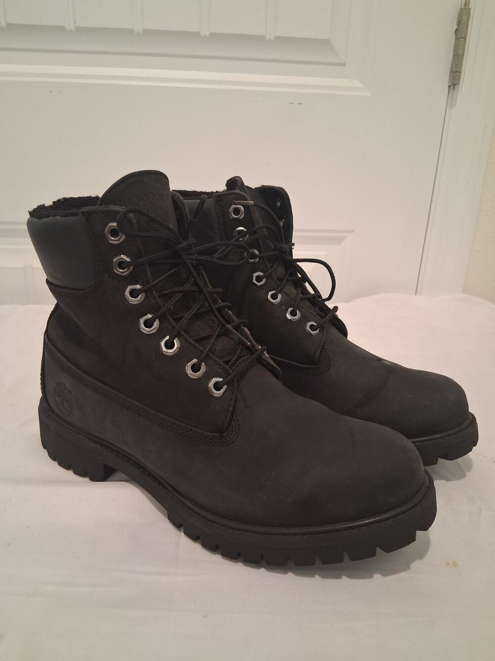 Timberland Black Waterproof Roll-Top Fleece Lined Boots 6" Men Size 8.5M READ